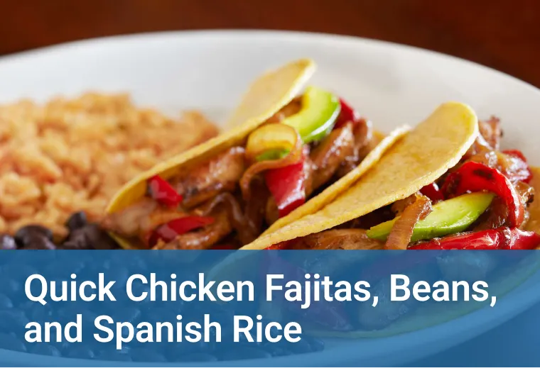 Healthcare career school Ultimate Medical Academy's graphic of chicken fajitas and Spanish rice sitting on a table