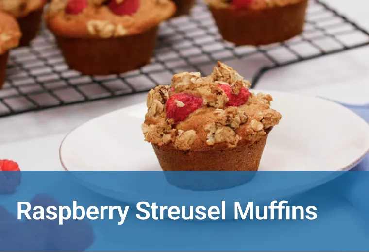 Healthcare career school Ultimate Medical Academy's graphic of raspberry streusel muffins sitting on a table