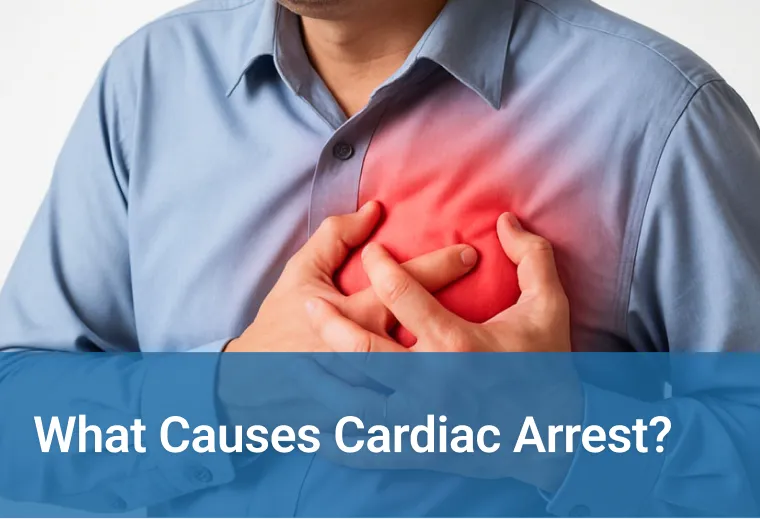 Healthcare career school Ultimate Medical Academy's graphic of a man holding his chest with his hands